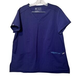 FIGS Technical Collection Navy Blue V-Neck Scrub Top W18SW1002 Womens Large